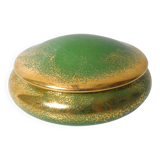 Green and gold Limoges porcelain candy box signed Catherine Lainé