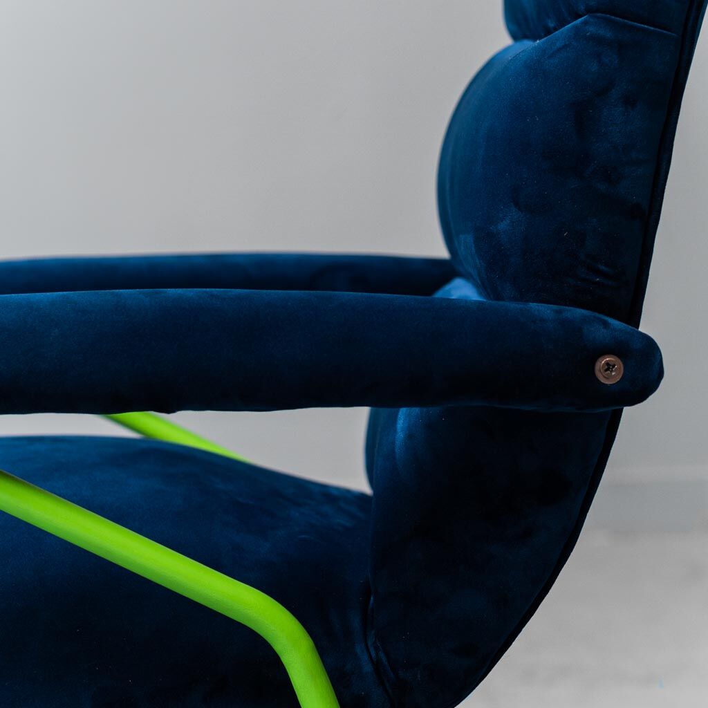 armchair velvet blue metal green 60s vintage modern
