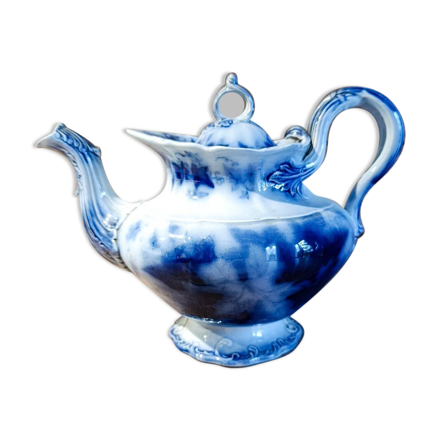 Antique blue teapot model Bryonia late 19th century Sarreguemines