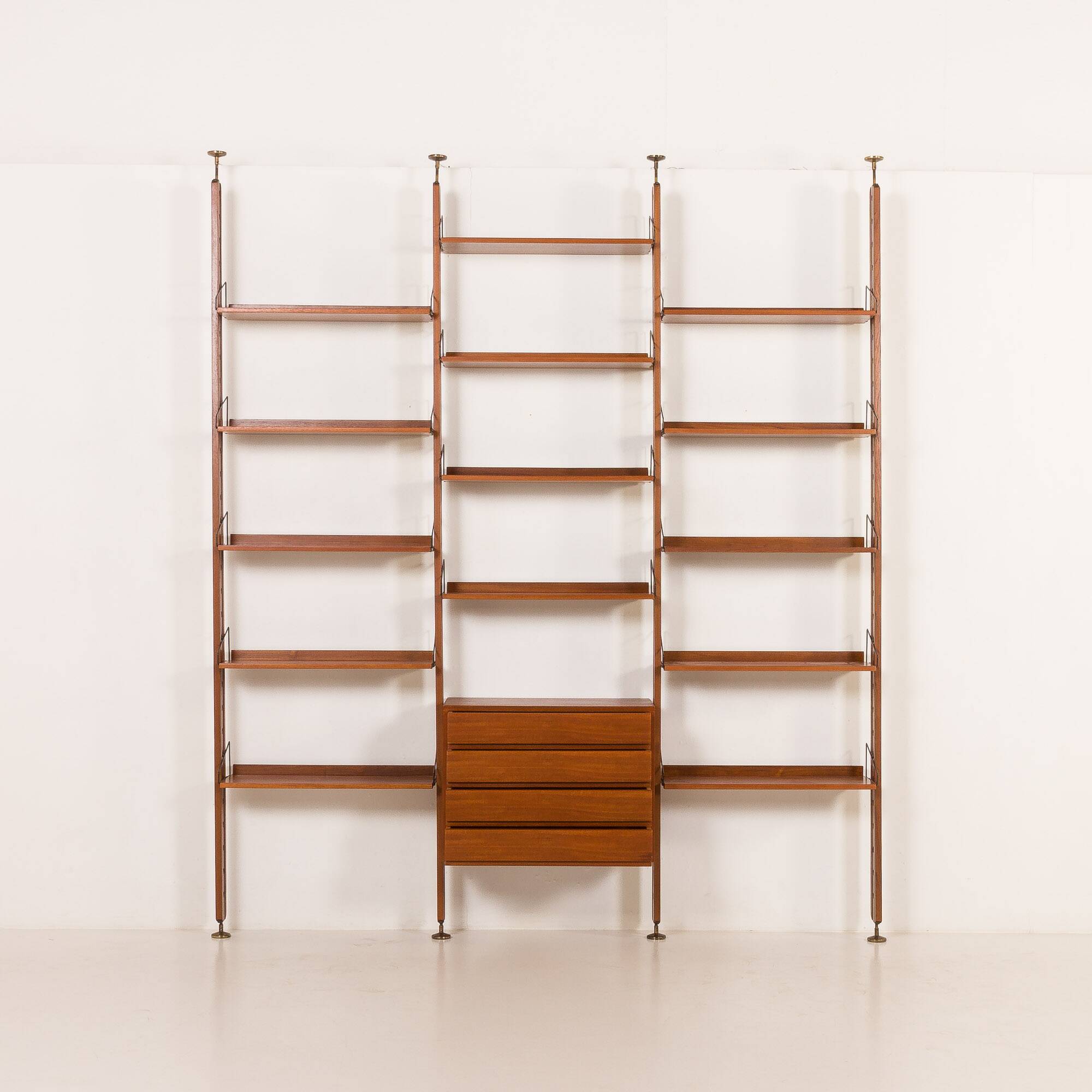 Italian mid century floor to ceiling teak wall unit or room divider, 1960