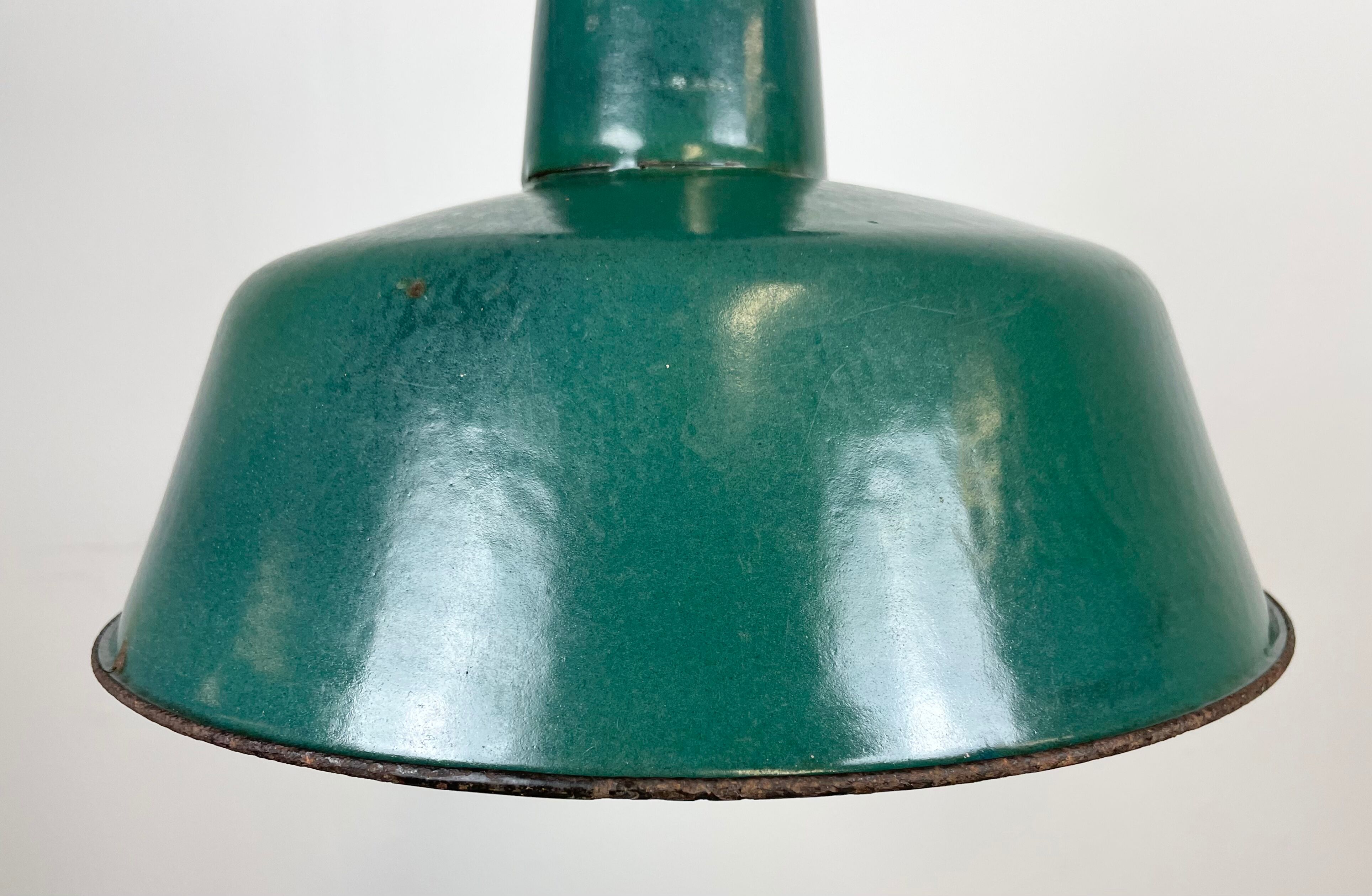 Industrial Green Enamel Factory Lamp with Cast Iron Top, 1960s