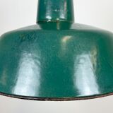 Industrial Green Enamel Factory Lamp with Cast Iron Top, 1960s