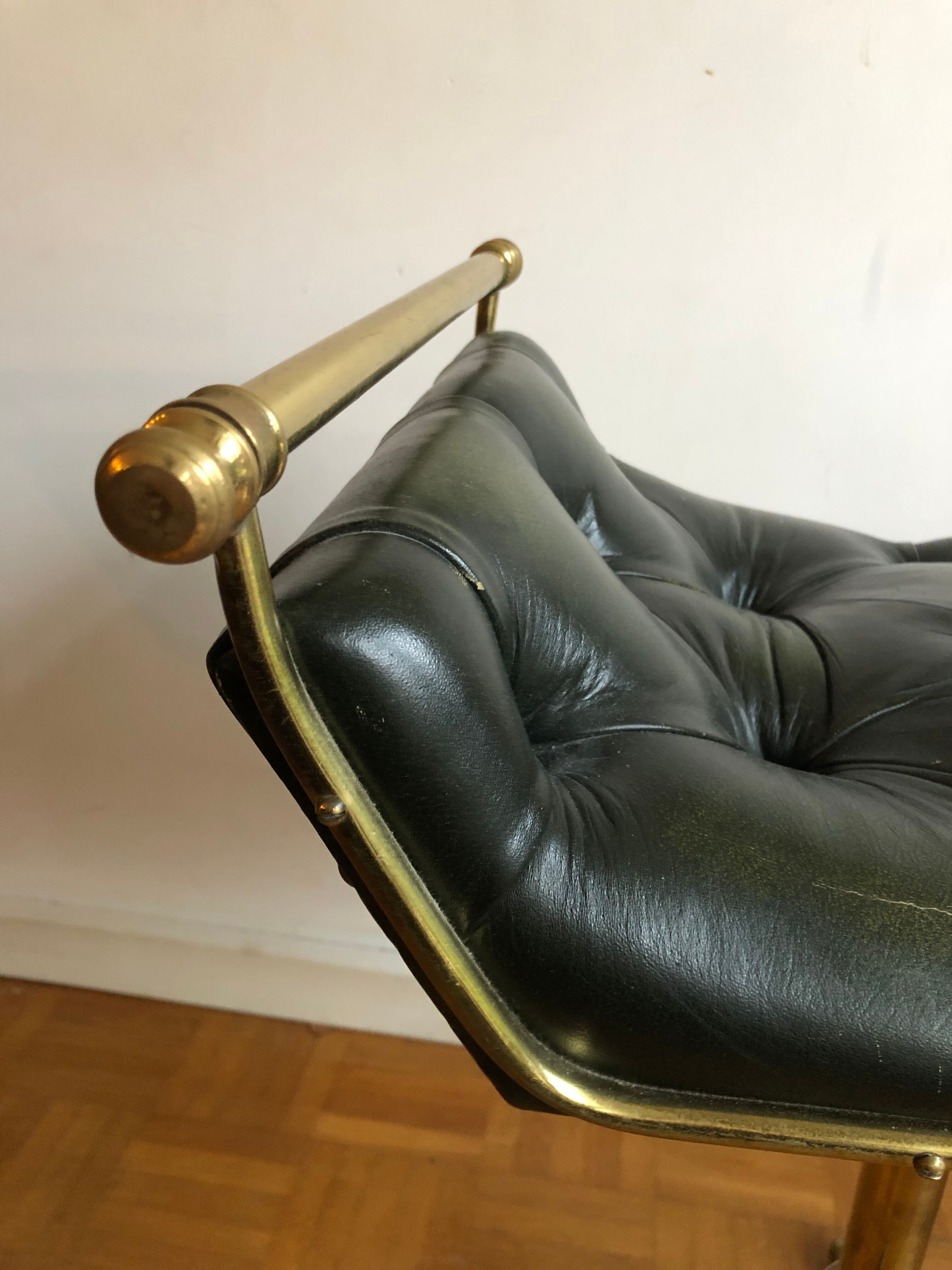 Pair of Chesterfield style brass and leather stools