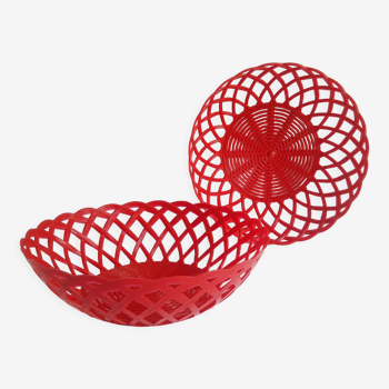 Duo of baskets red plastic 70s italy vintage