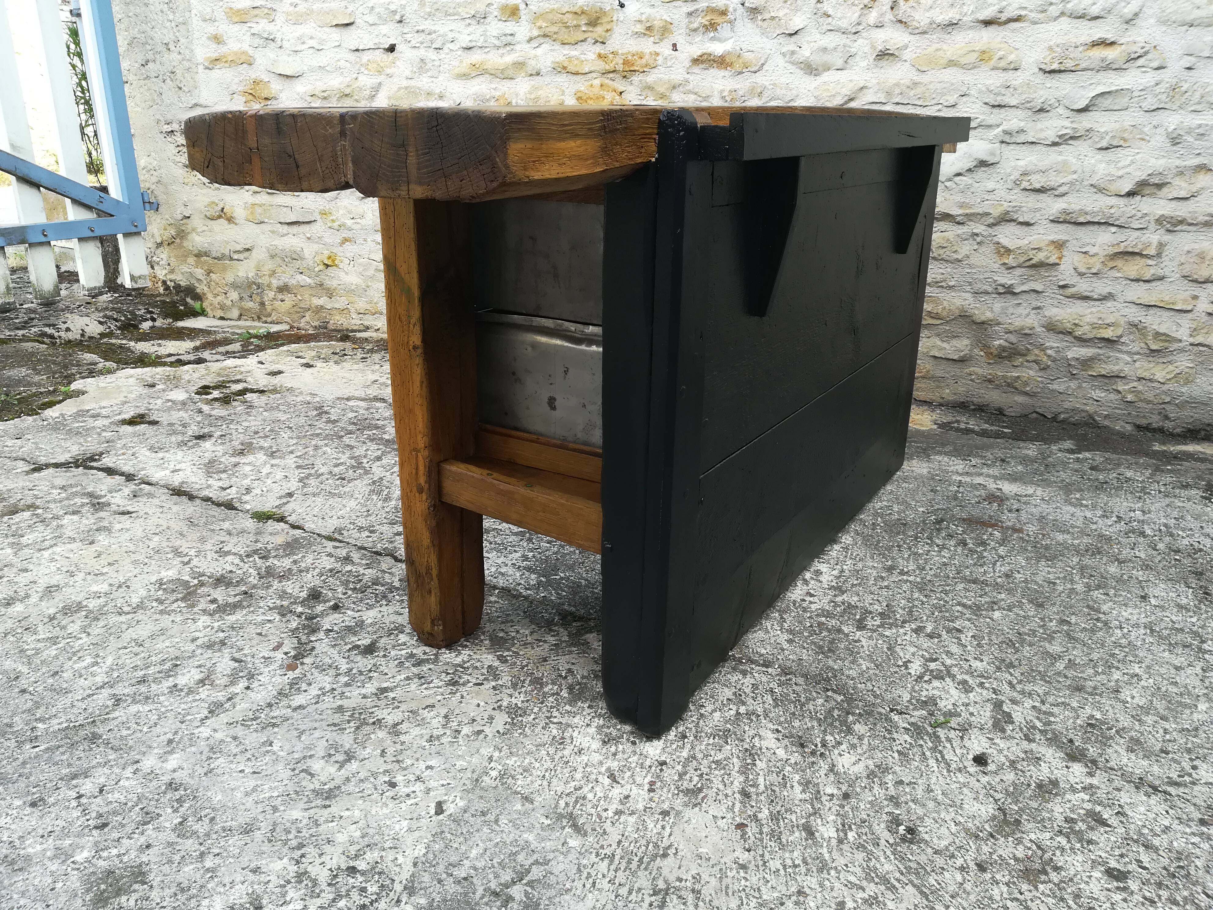 Oak and metal workbench