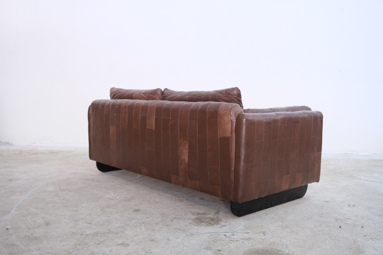 Mid-century patchwork leather sofa in the style of De Sede, 1970s
