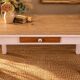 Chic country coffee table, pine wood, drawer with floral porcelain knob.