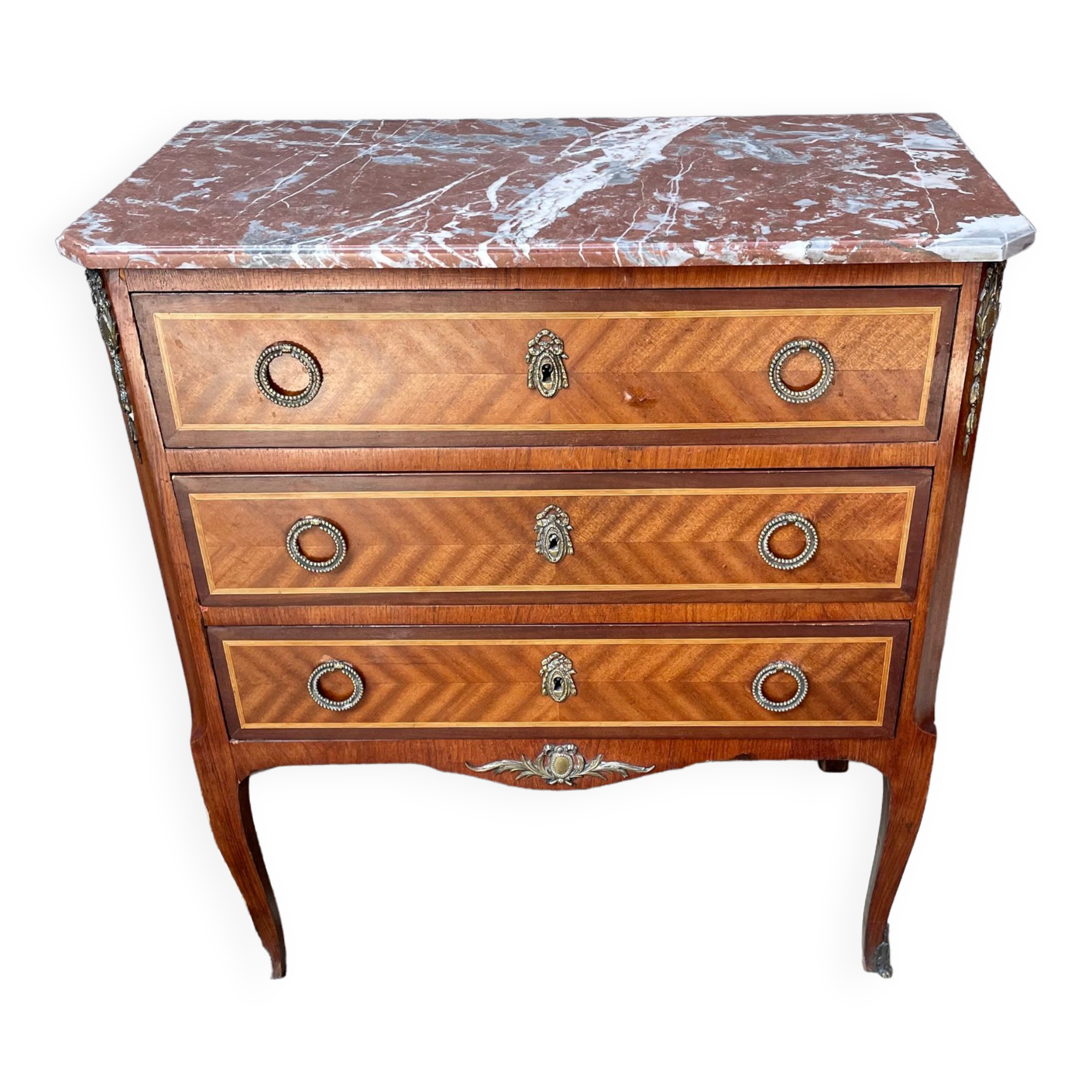 Transitional style chest of drawers in marquetry