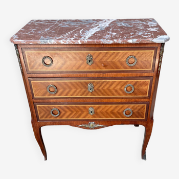 Transitional style chest of drawers in marquetry