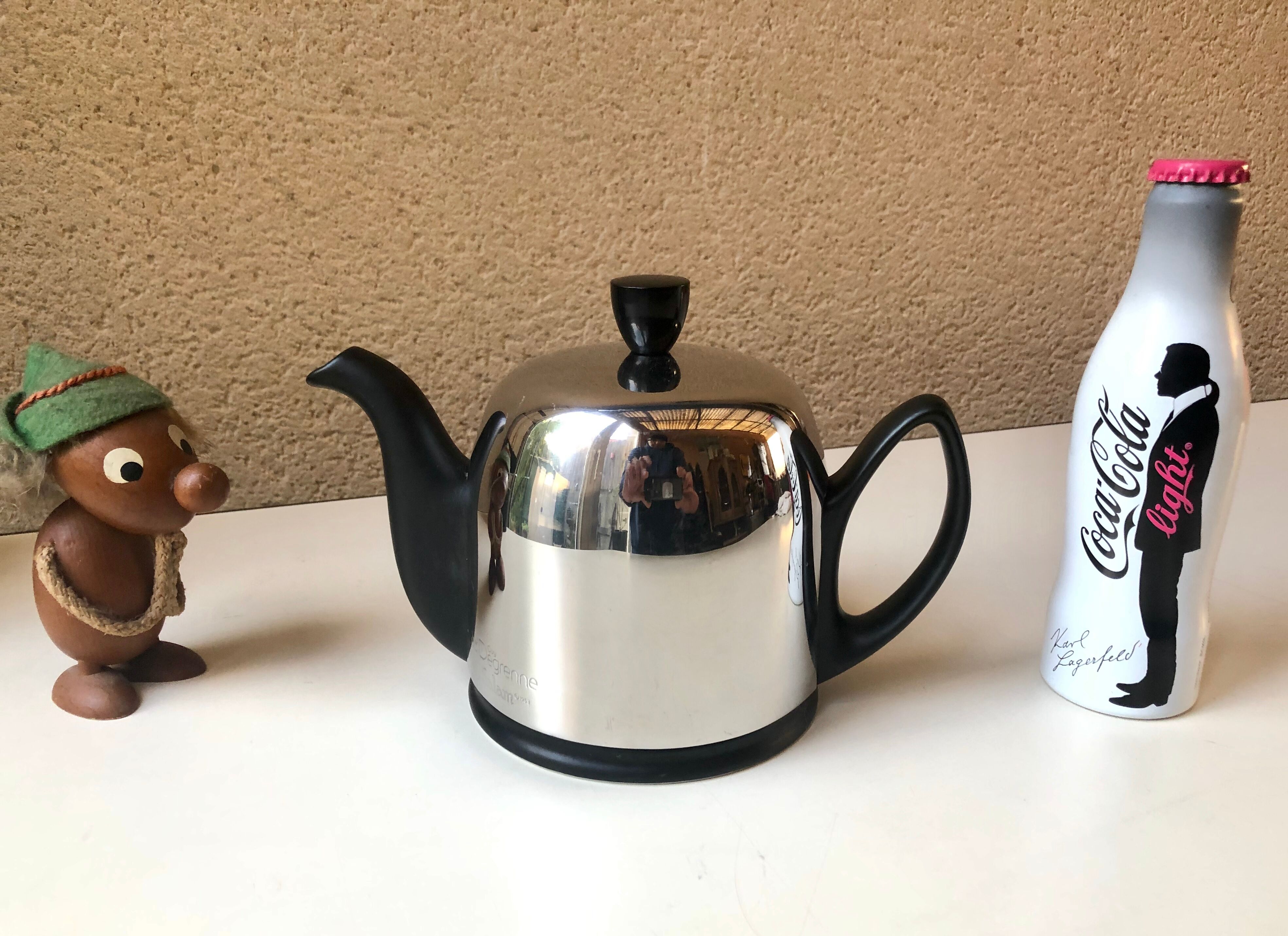 Guy Degrenne salam calorifuge teapot 4 ceramic cups - vintage chrome 70