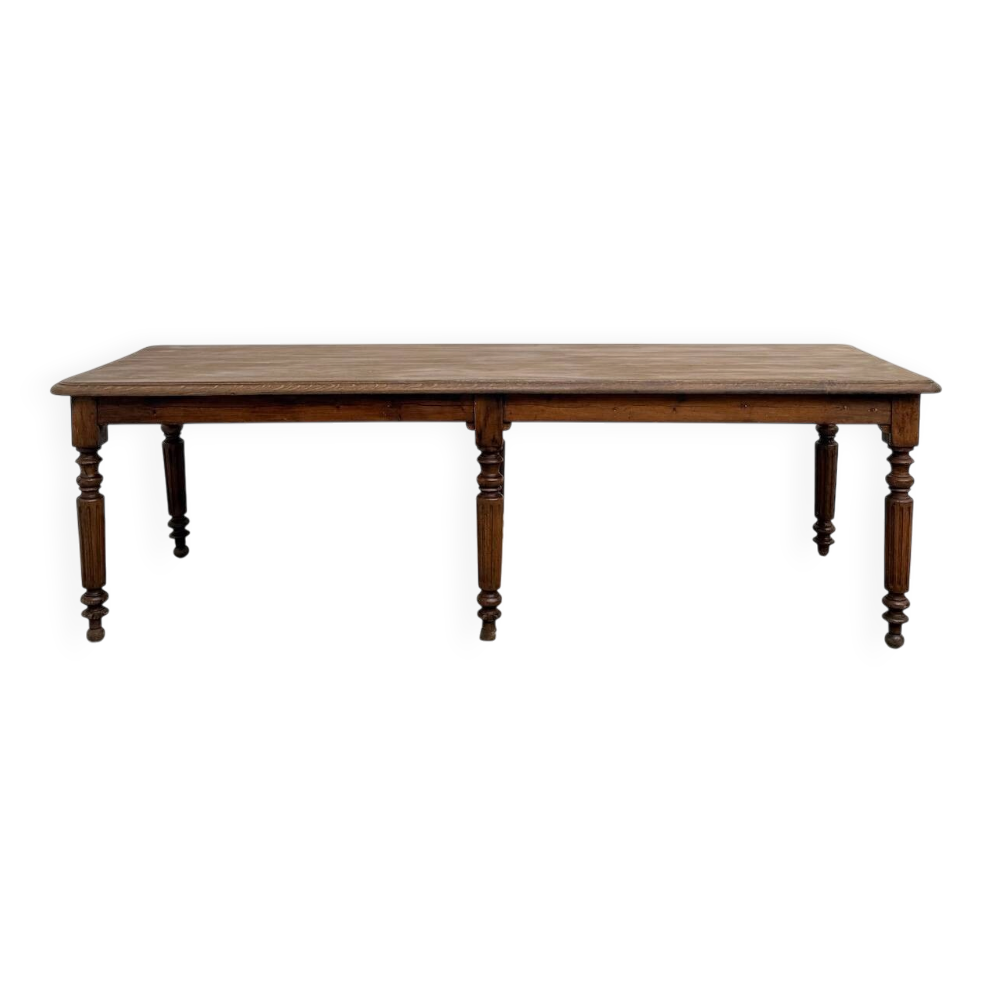 Solid oak table with 6 turned legs (1900)