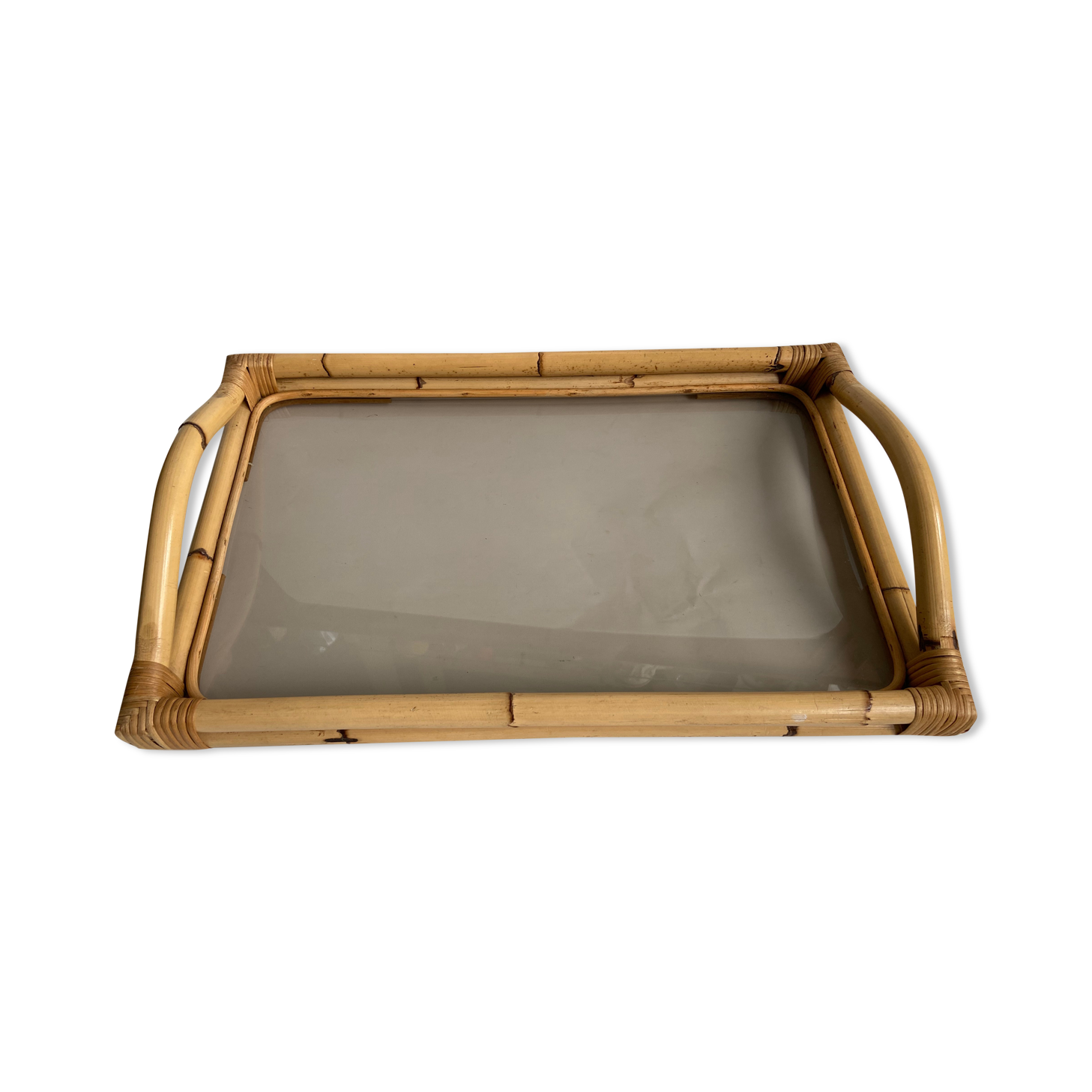 Rattan and glass tray