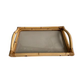 Rattan and glass tray