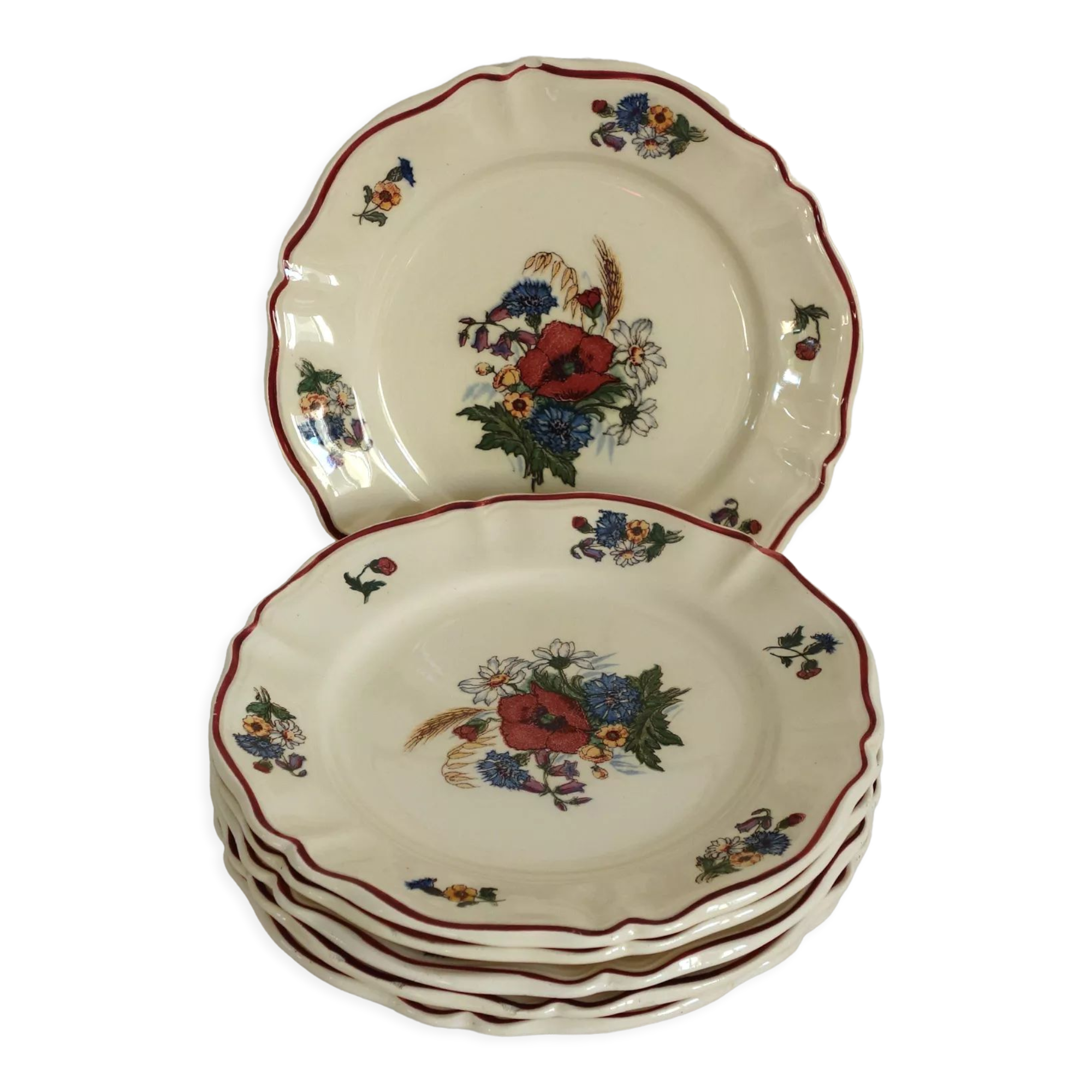 Set of 6 vintage dessert plates model Agreste, earthenware of Sarreguemines