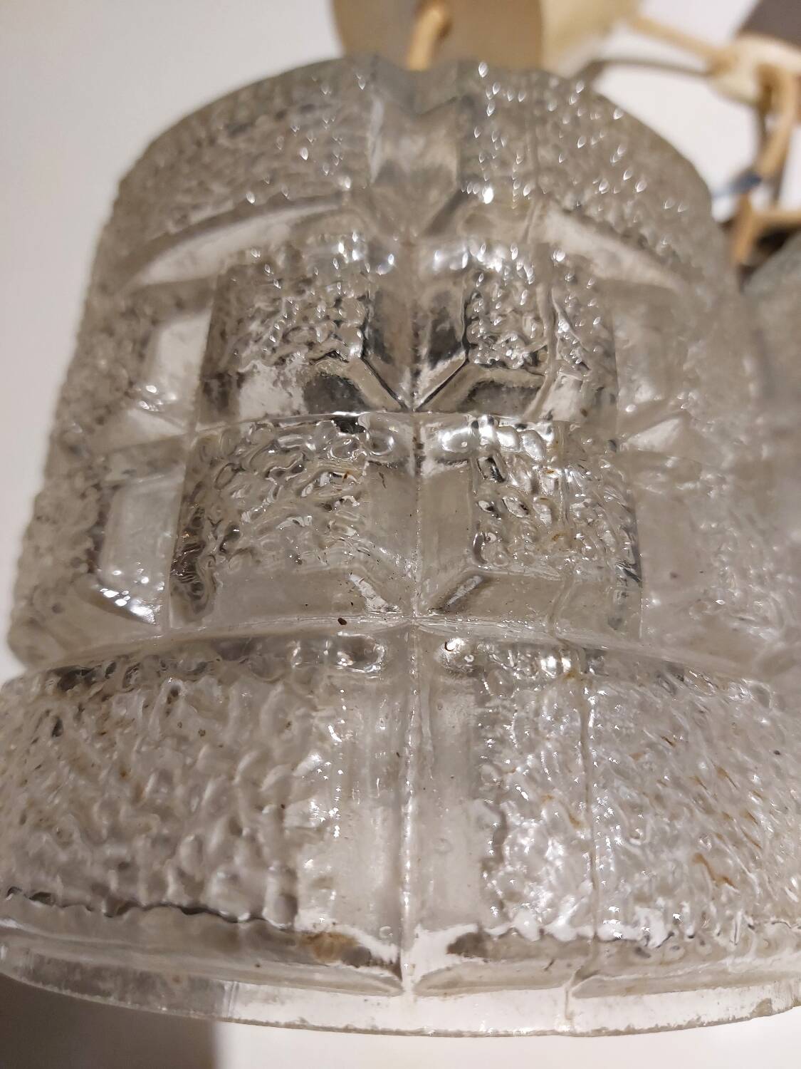 Pair of art deco textured glass chandeliers