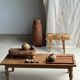 Rectangular solid teak tray with carved edges 40x25