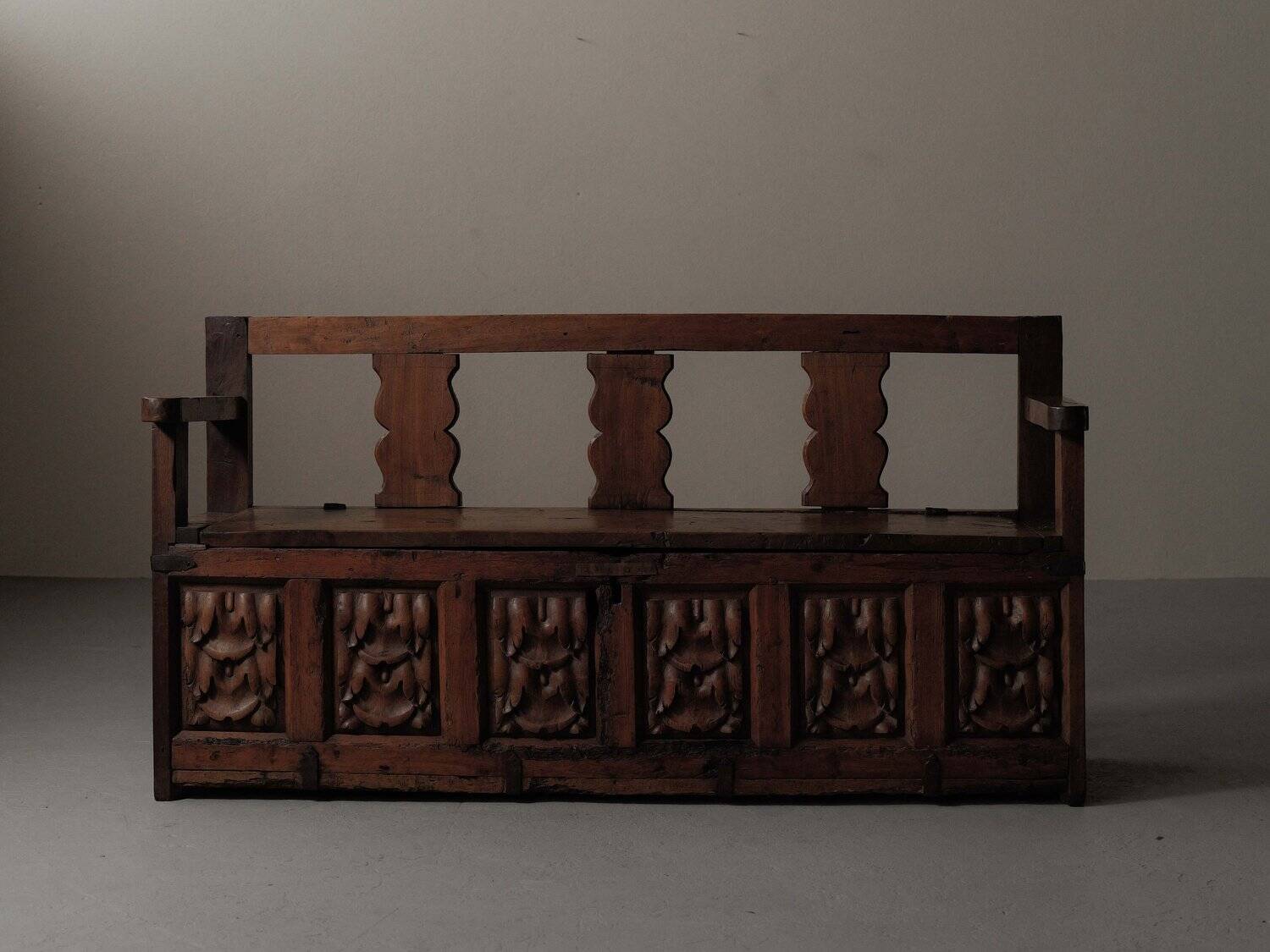 Carved solid wood bench-chest, 18th century