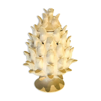 Covered pot in the shape of pineapple Beige earthenware around 1960