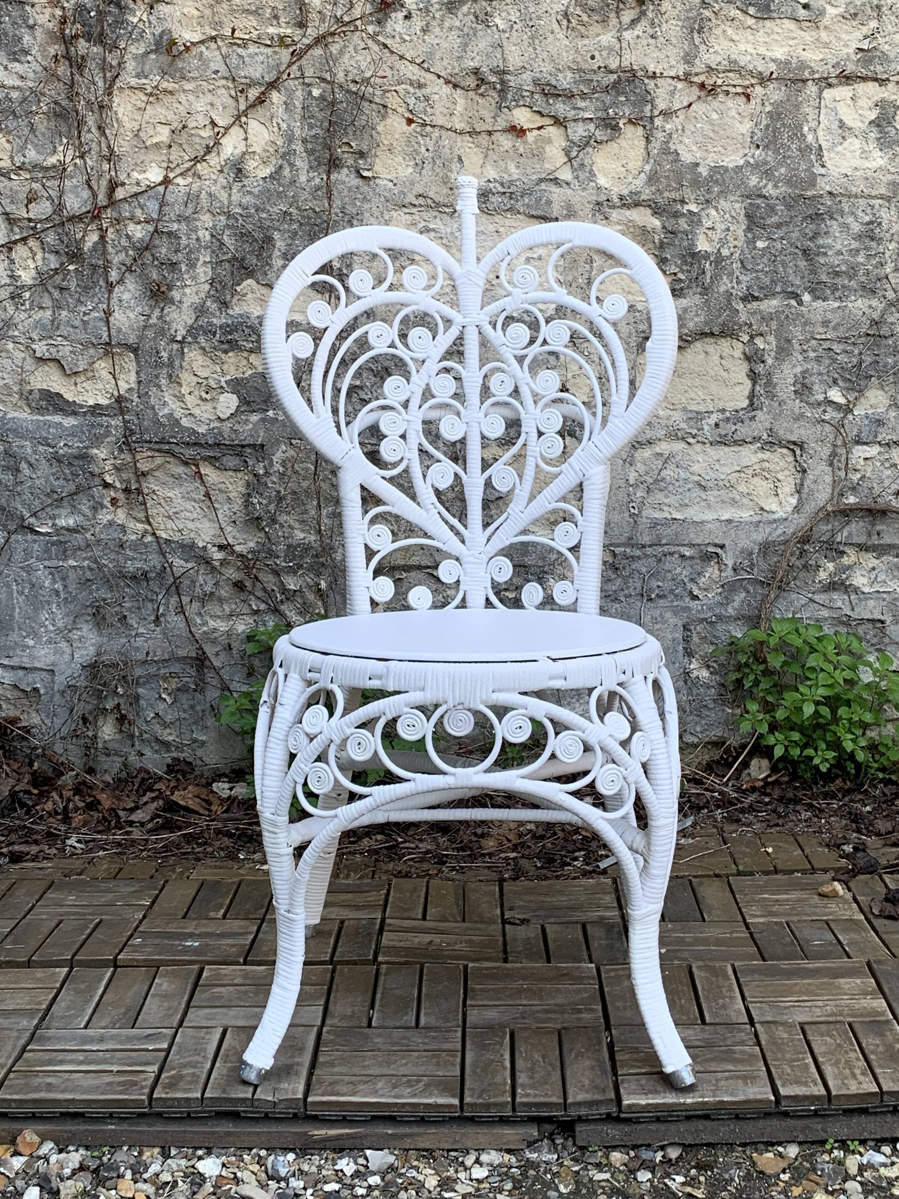 Peacock heart chair, white rattan, 1970s