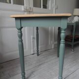 Table, desk Smoked green base, wooden top.