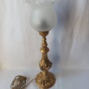 Lampe ancienne bronze doré médaillon tulipe gravé 47 cm décoration intérieure
