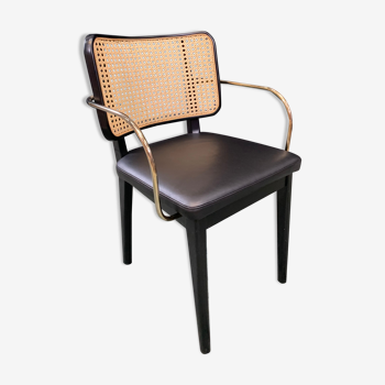 Cannage chair wood black leather black with armrests