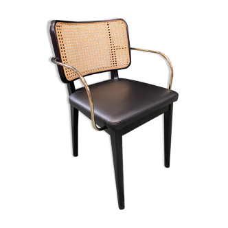 Cannage chair wood black leather black with armrests