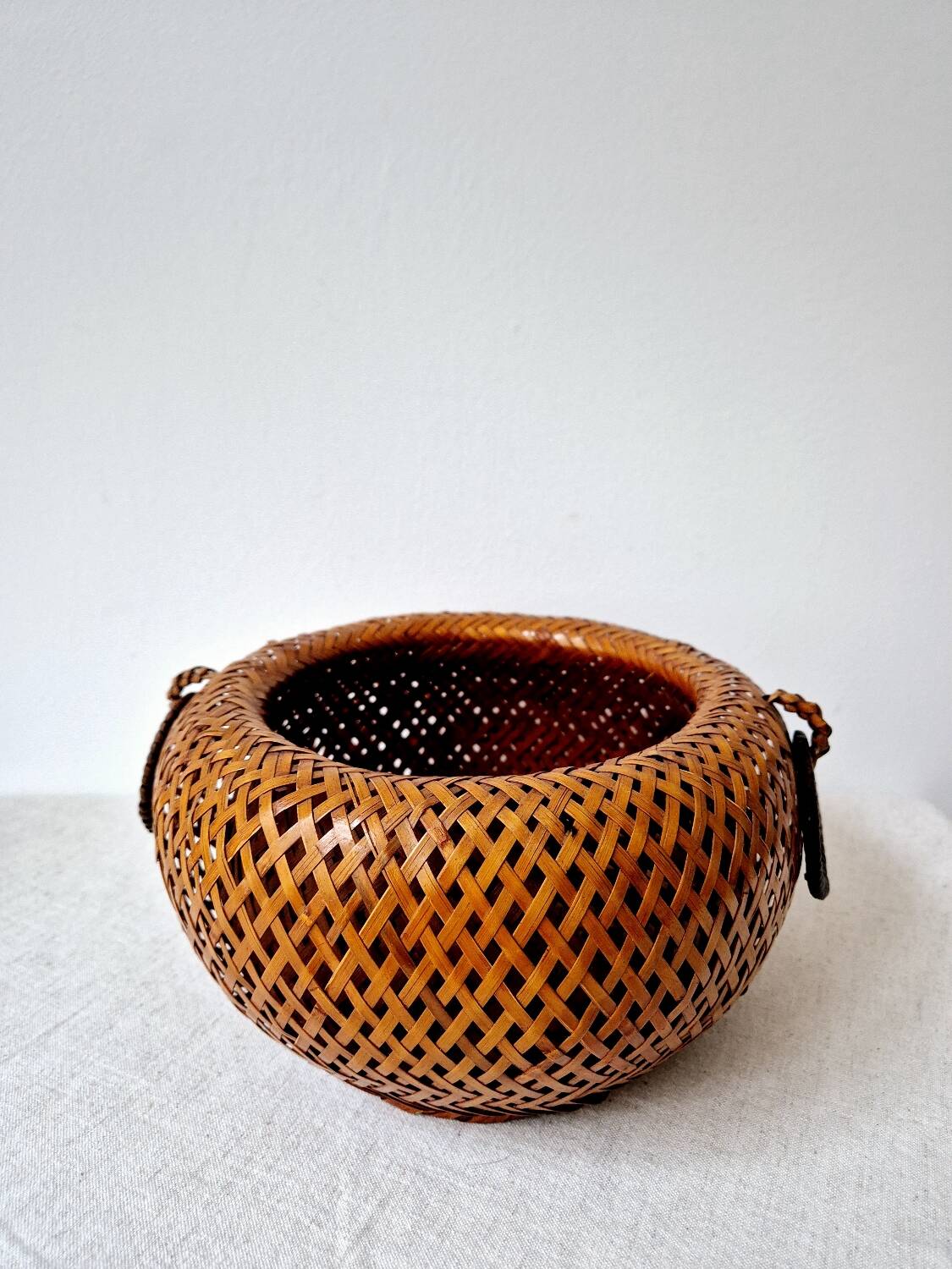 Japanese Style Bamboo/Rattan Woven Basket - Vintage