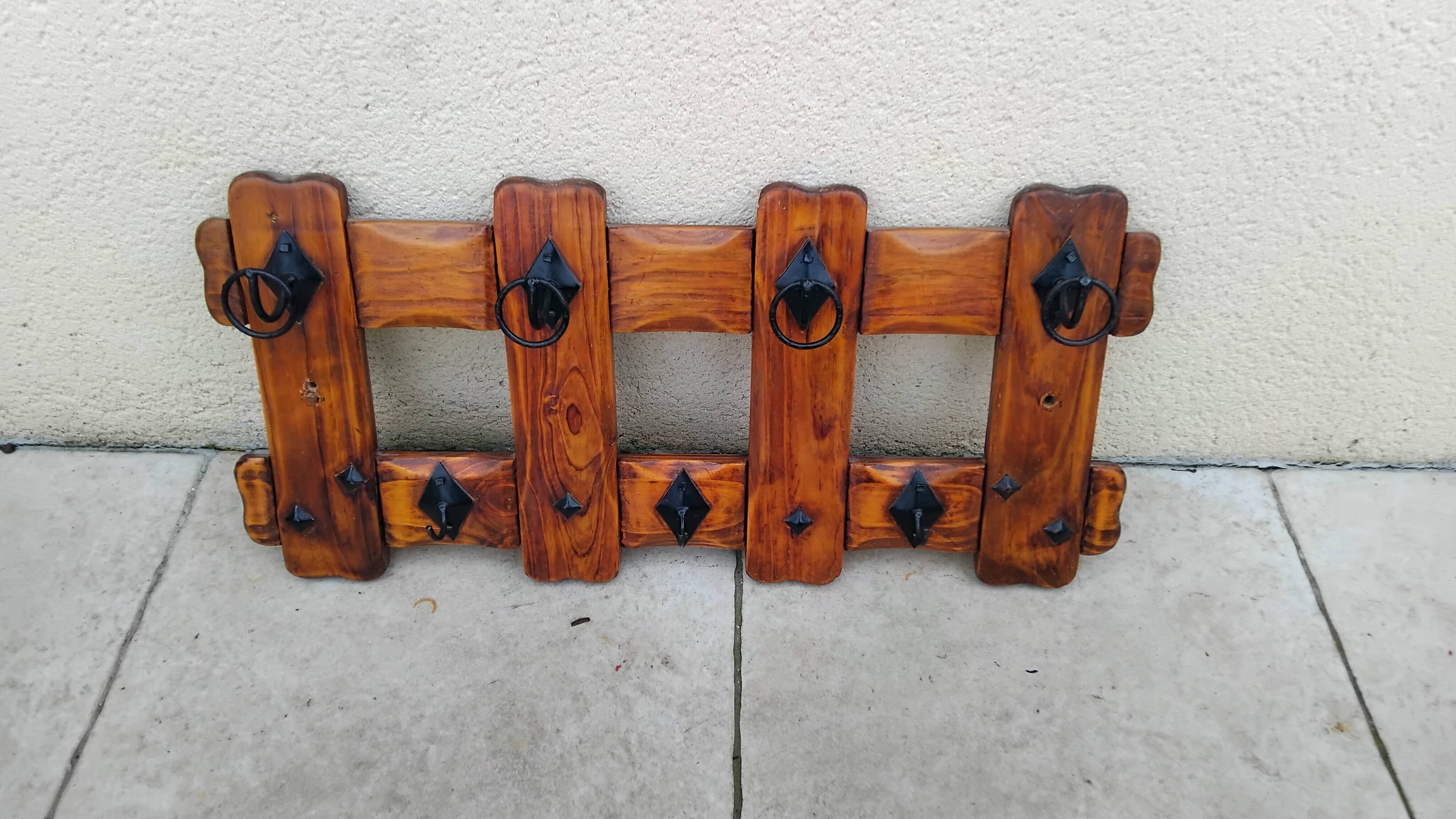Porte manteau mural vintage bois année 80
