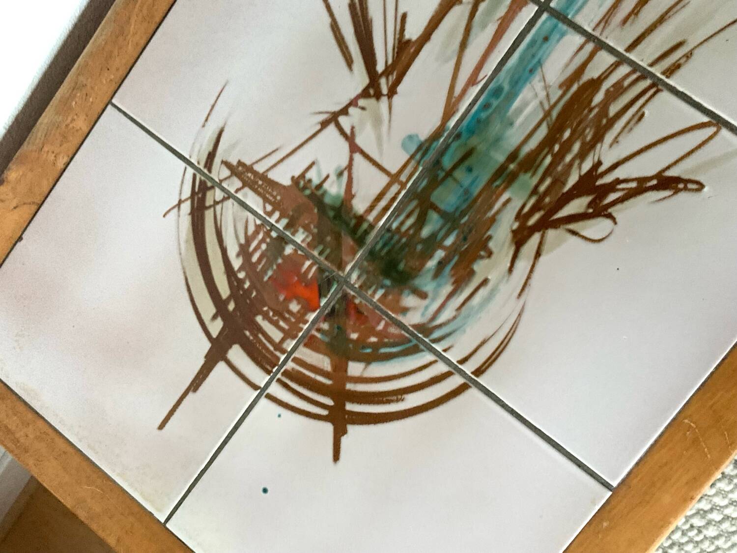 Vintage elm and ceramic coffee table