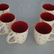 6 vintage mugs in beige ceramic with red polka dots