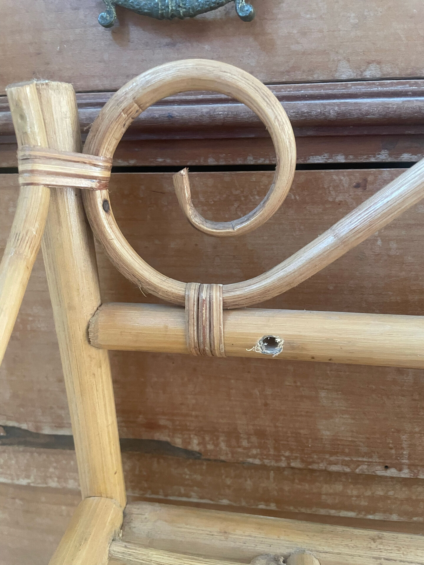 Vintage bamboo and rattan wall coat rack