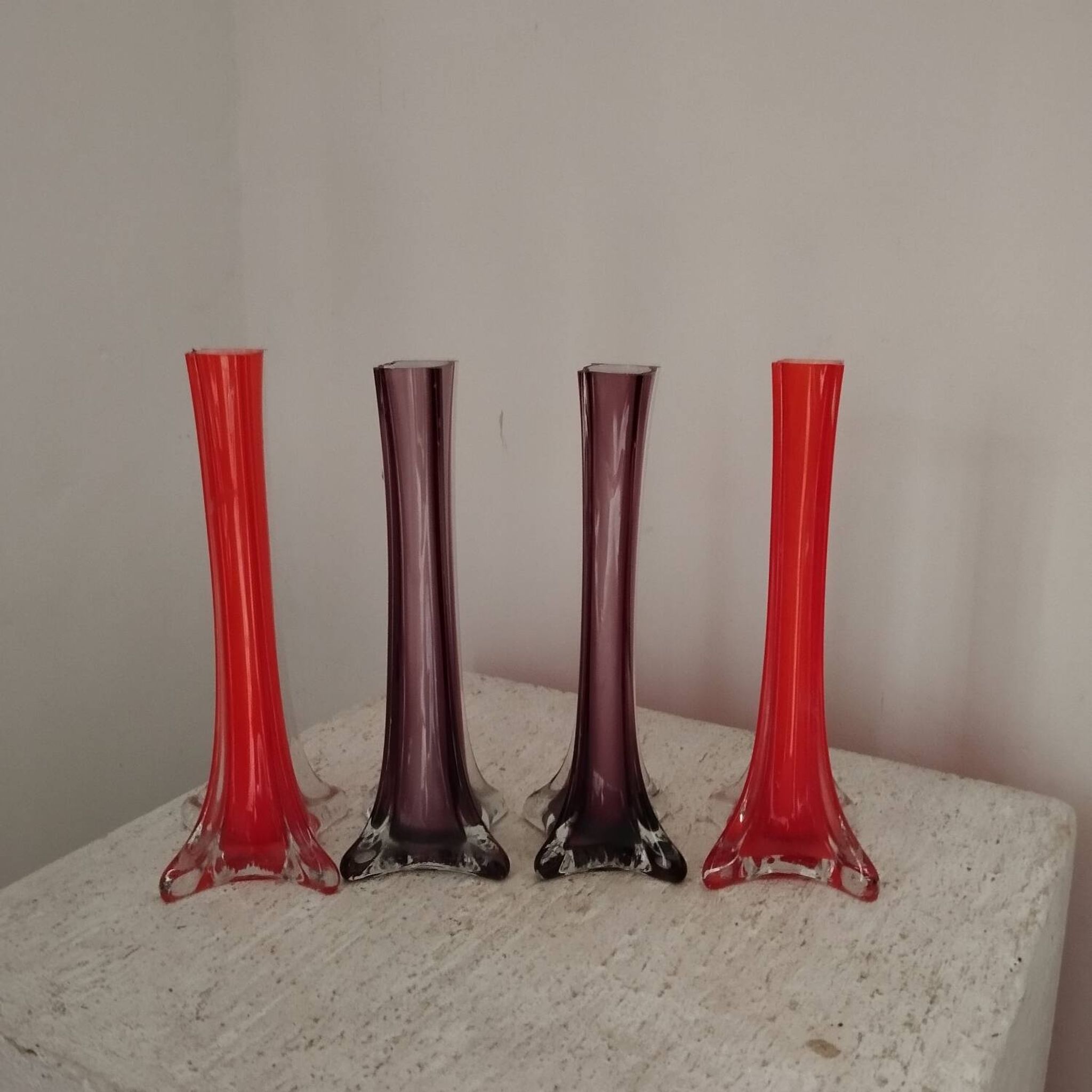Series of 4 vintage 50s blown glass vases