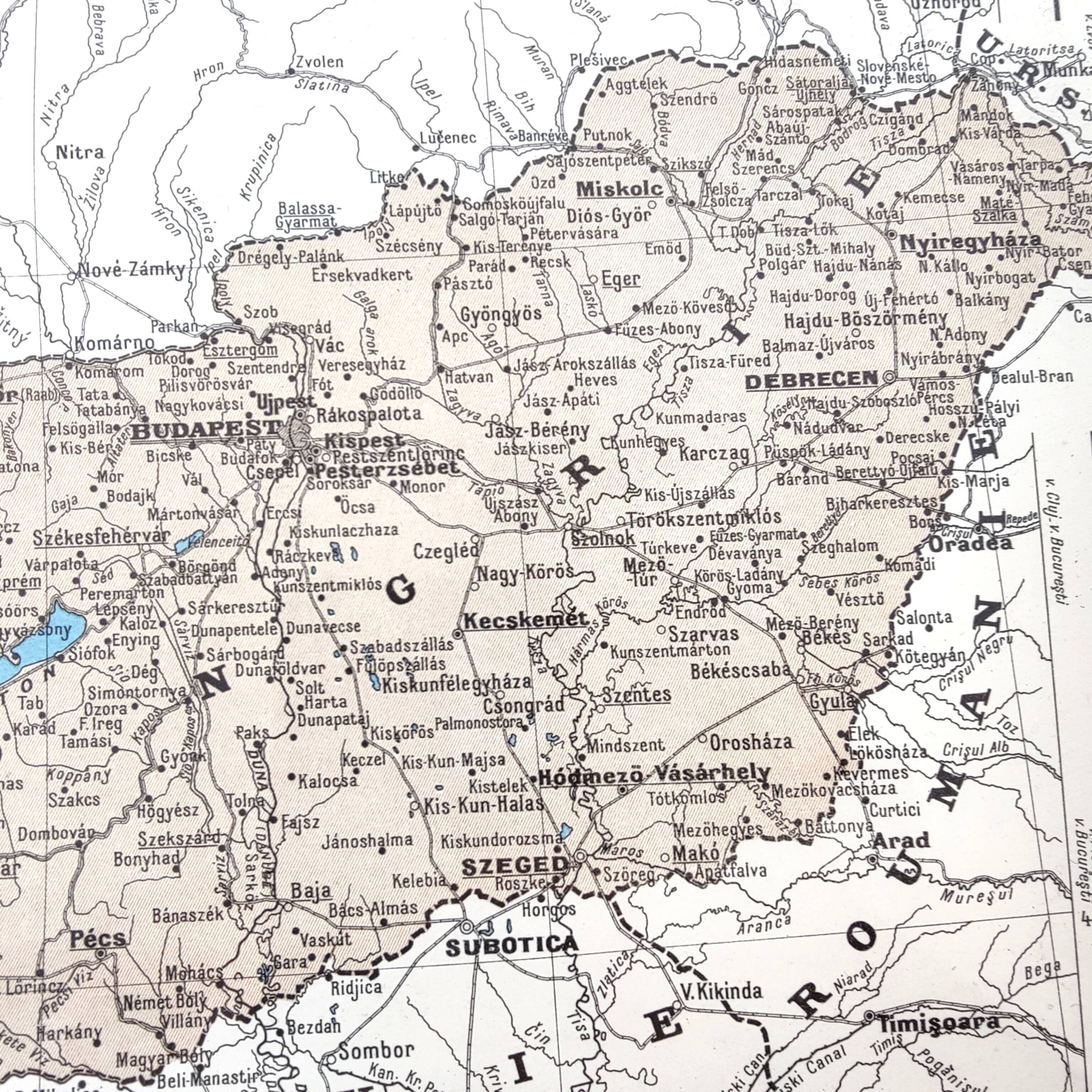 Old map Austria Czechoslovakia Hungary 43x43cm from 1950