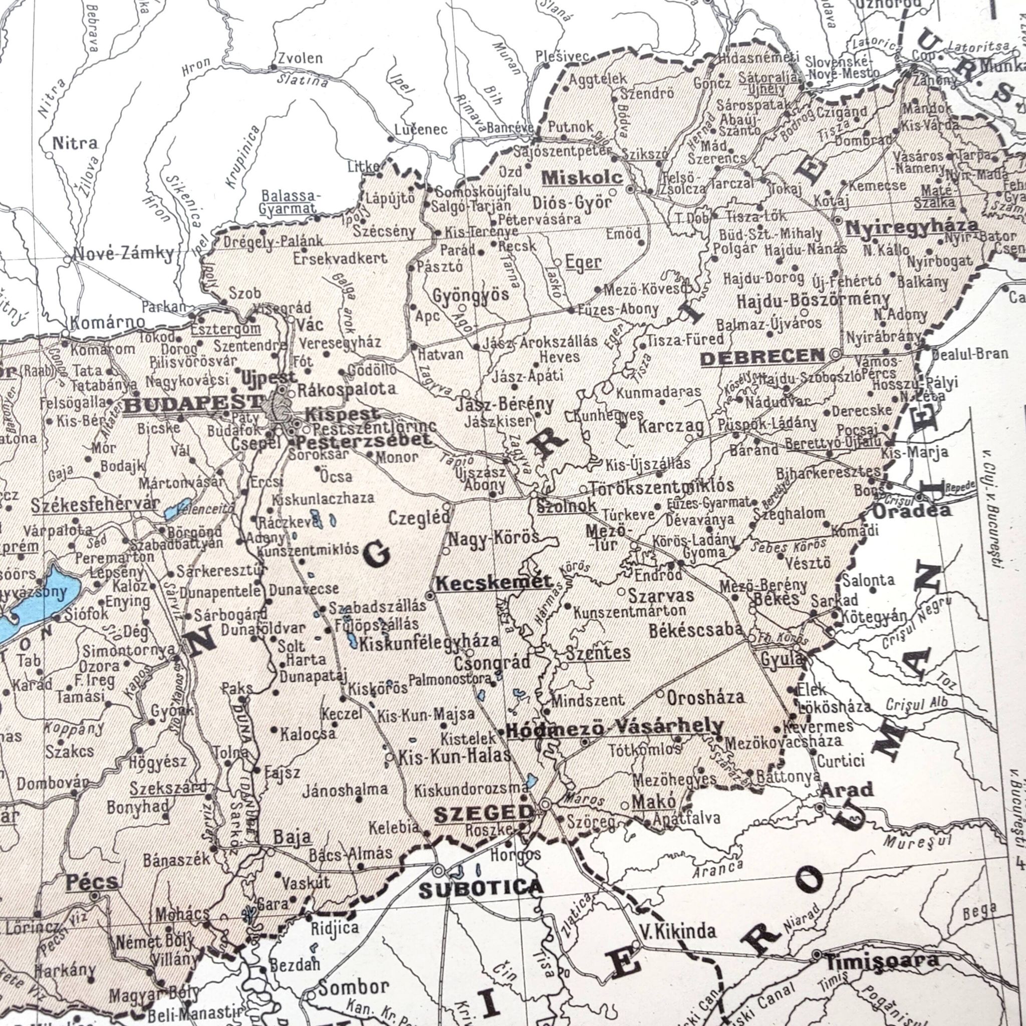 Old map of Austria, Czechoslovakia, Hungary 43x43cm from 1950