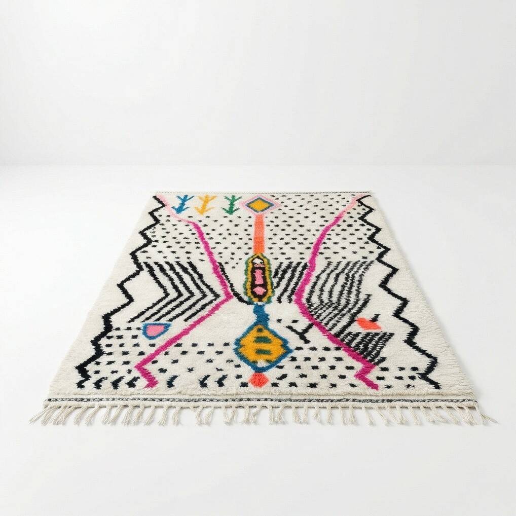 Colourful Azilal Berber rug with black dots