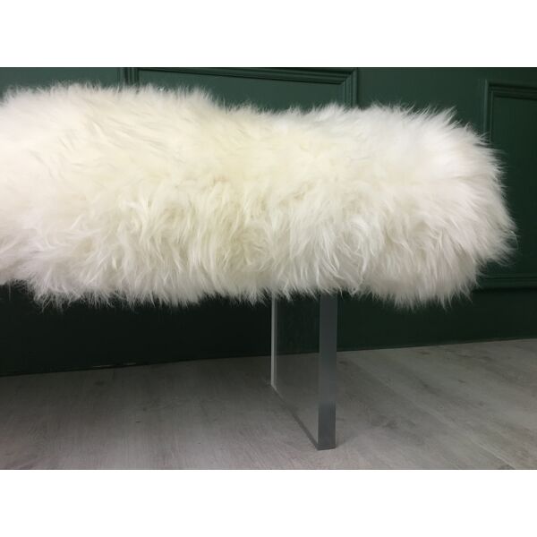 White real sheepskin fluffy furry acrylic hooves bench ottoman bedside |  Selency