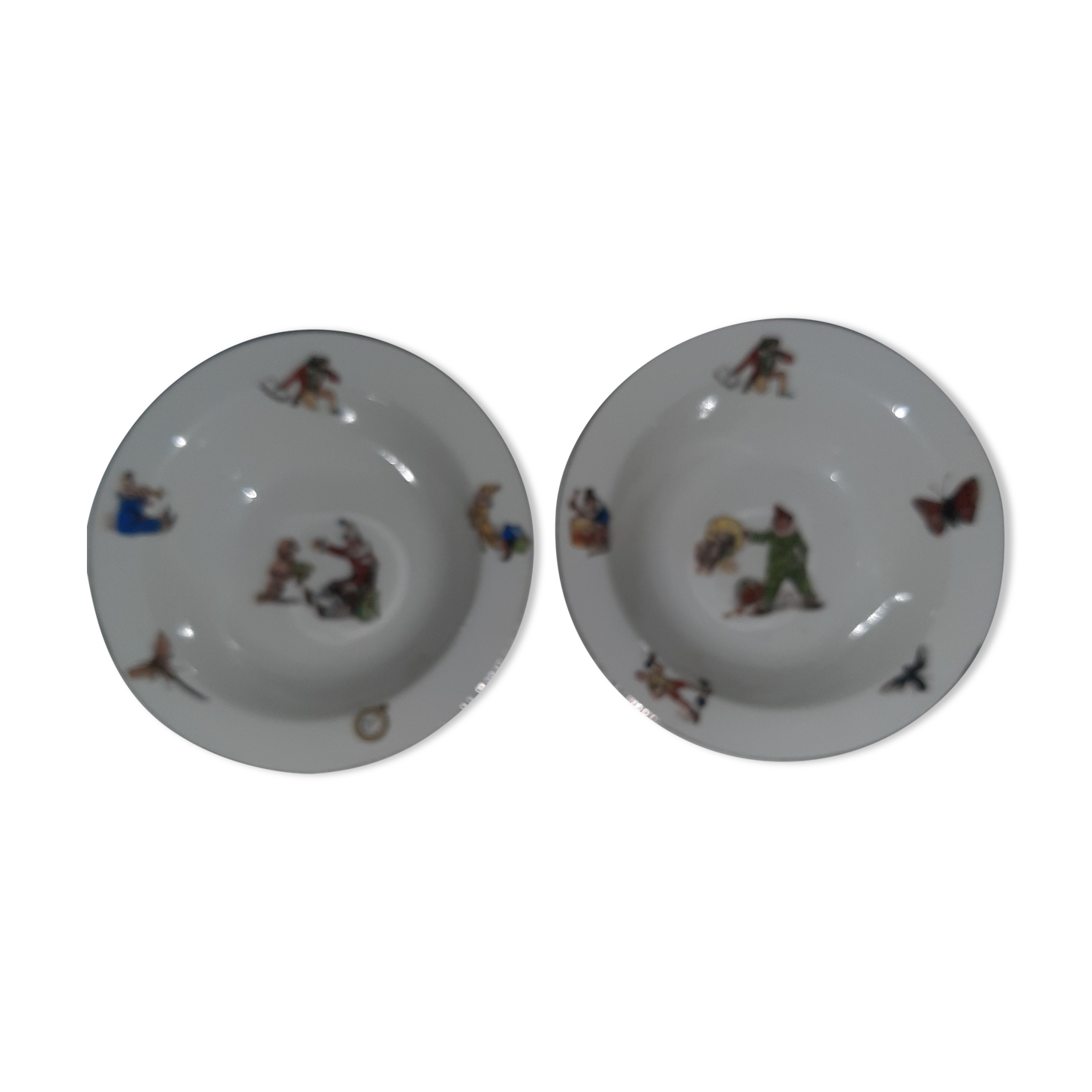 2 bowls of porridge child porcelain of Limoges art deco period