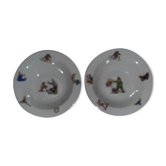2 bowls of porridge child porcelain of Limoges art deco period