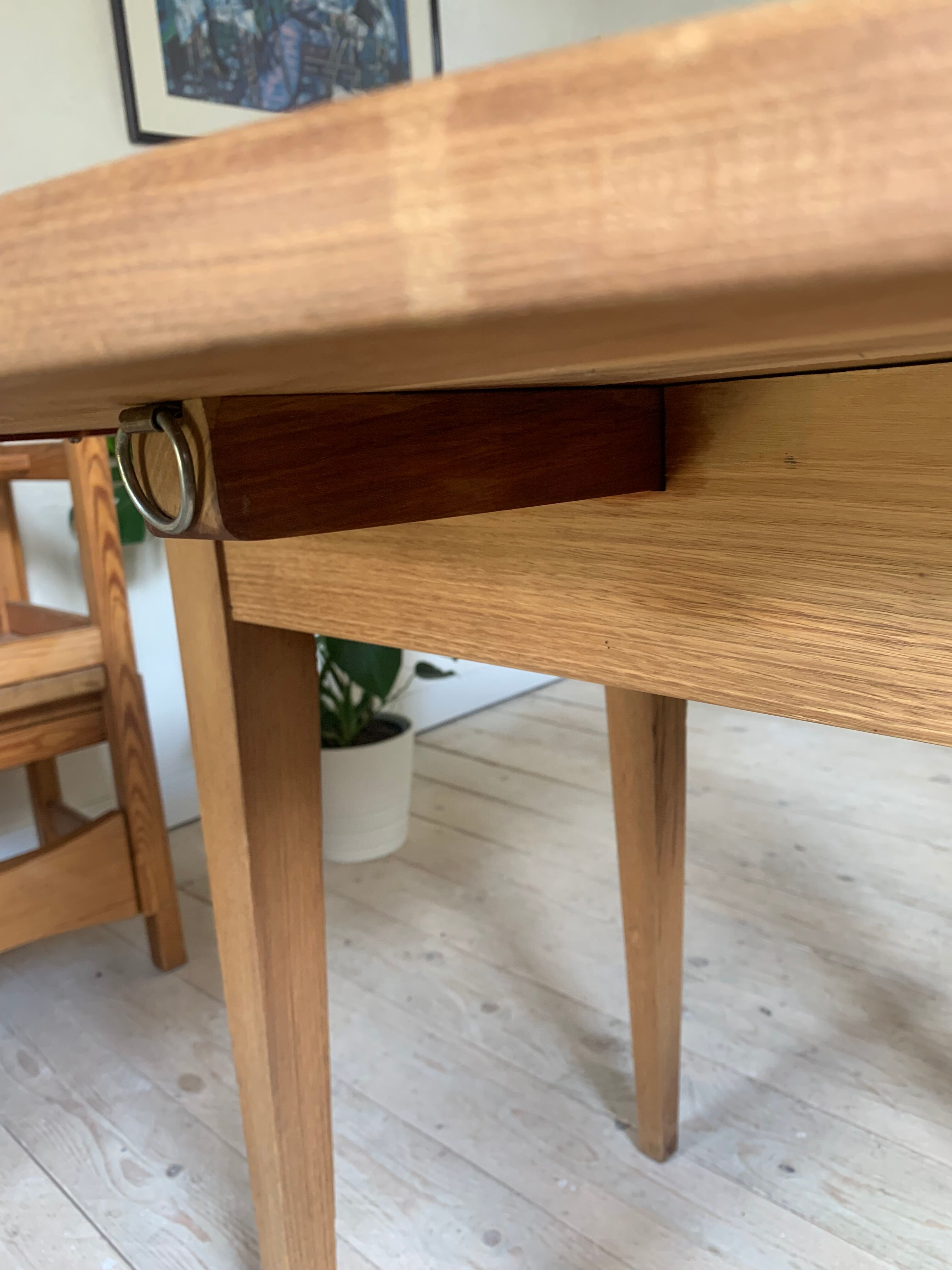 Modular table with vintage solid oak flap