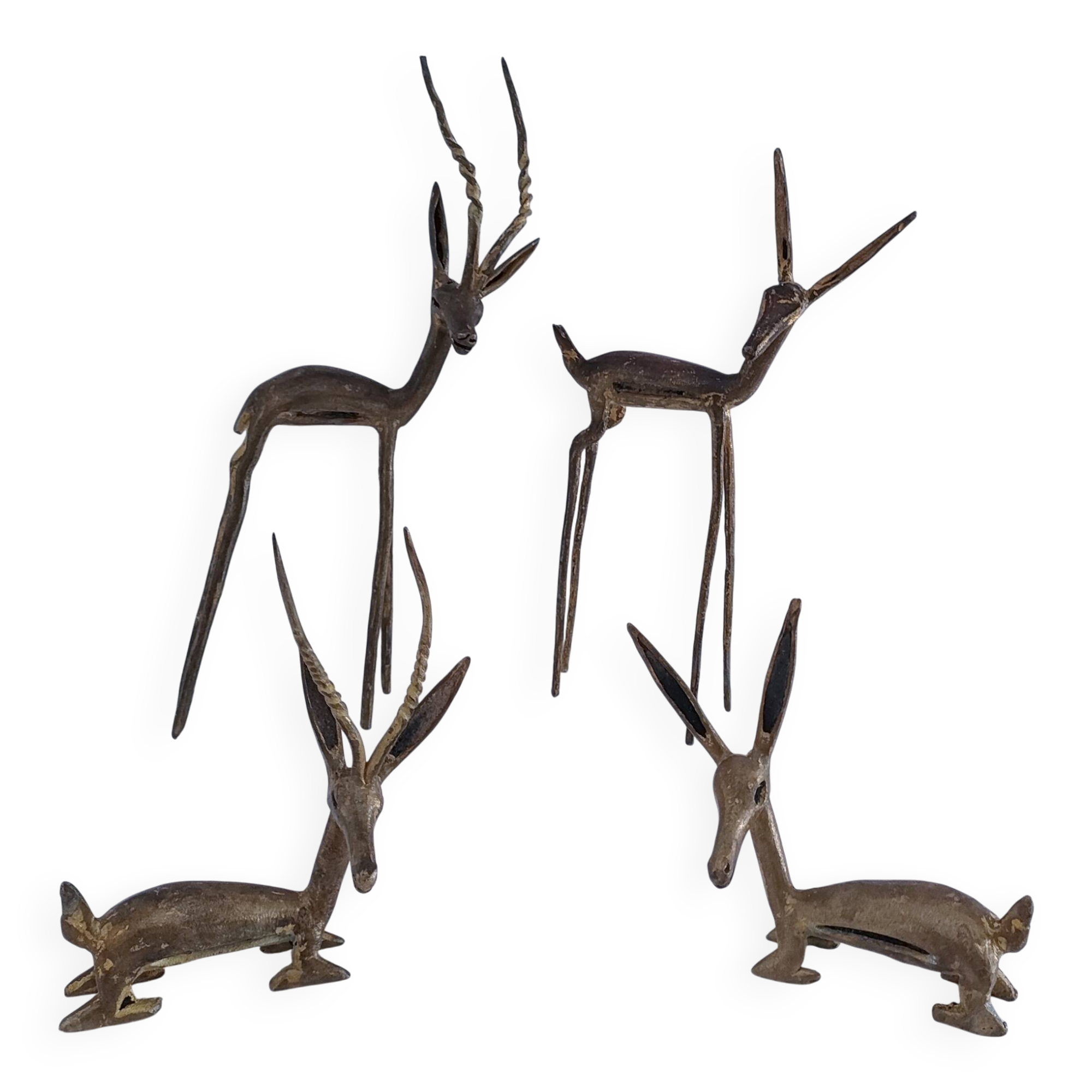 four vintage brass gazelle antelope sculptures