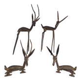 four vintage brass gazelle antelope sculptures