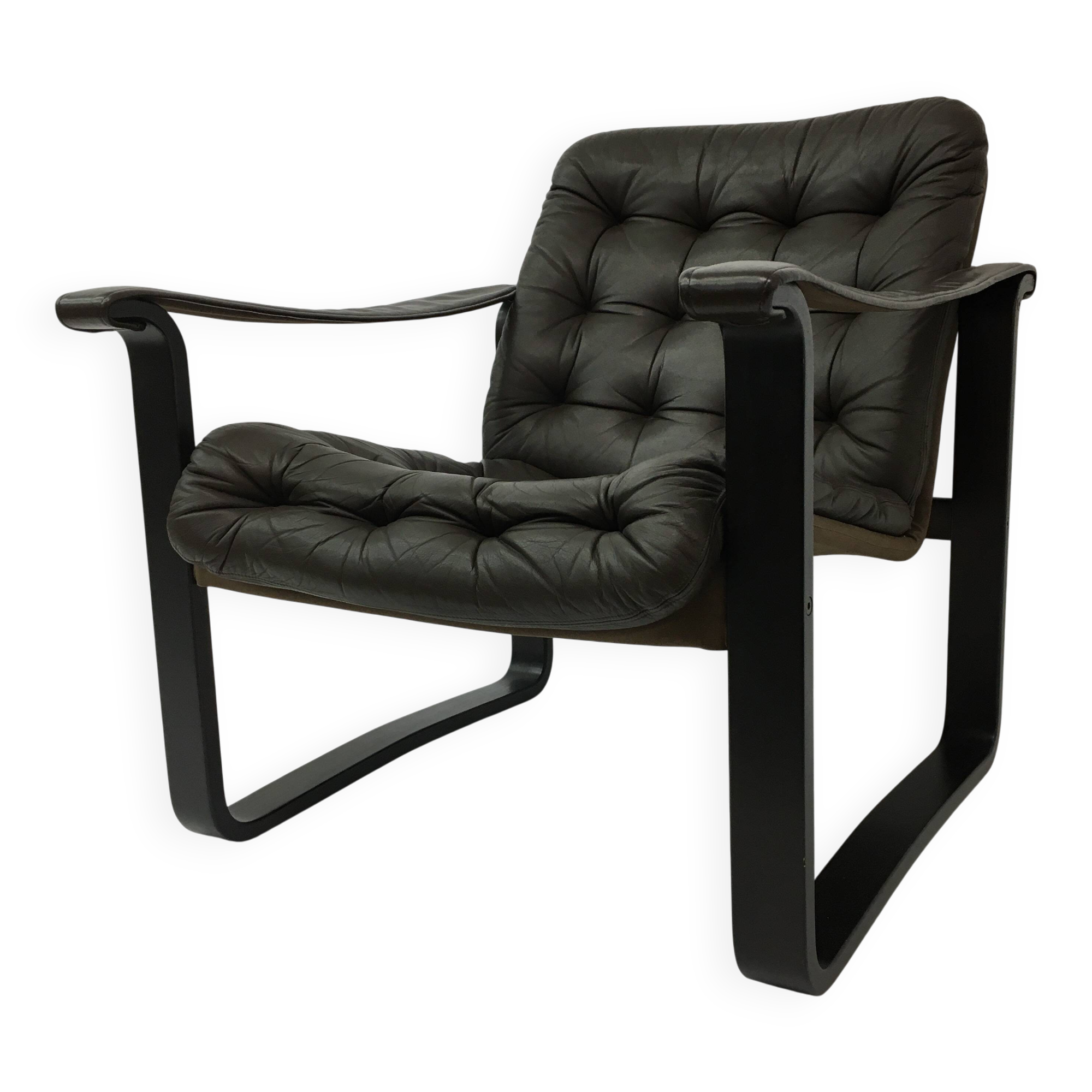 Mid-century design OY BJ Dahlqvist AB Dark Brown Leather safari lounge chai
