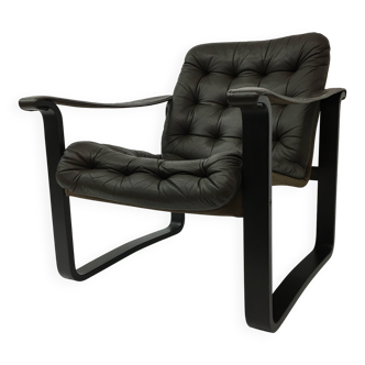 Mid-century design OY BJ Dahlqvist AB Dark Brown Leather safari lounge chai