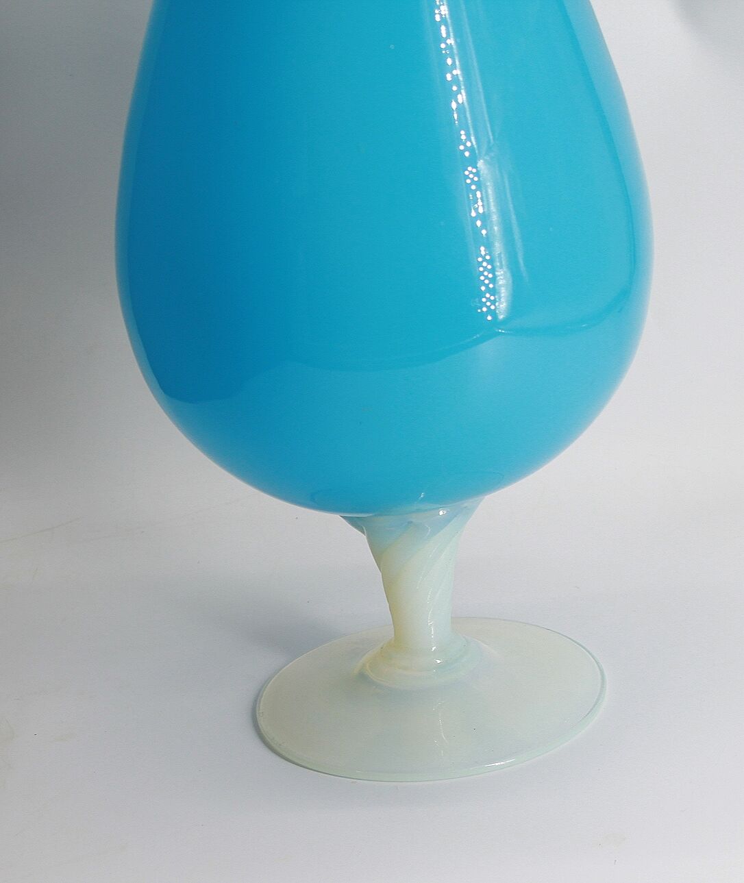 Large blue and white opaline vase