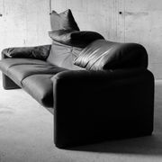 Maralunga black leather sofa 3 seater, Vico Magistretti for Cassina