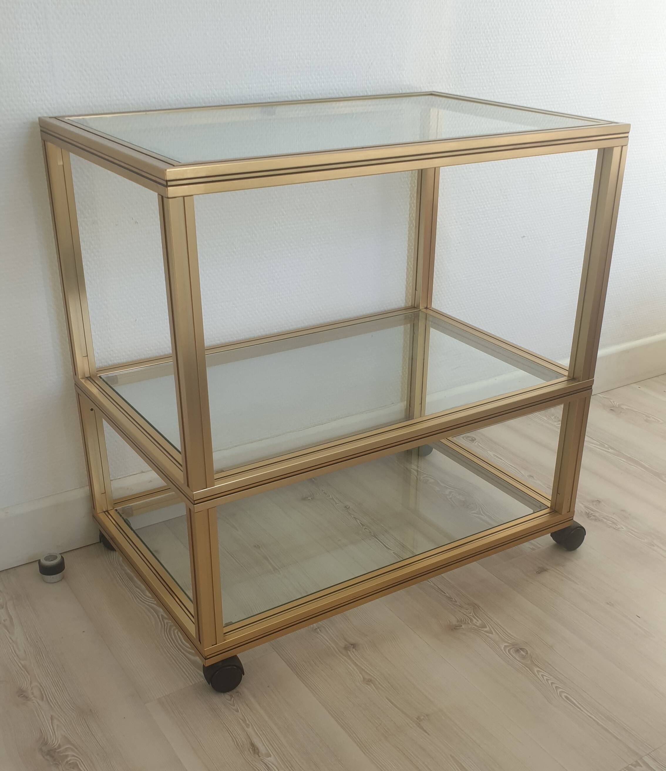 Dessert trolley in brass and glass