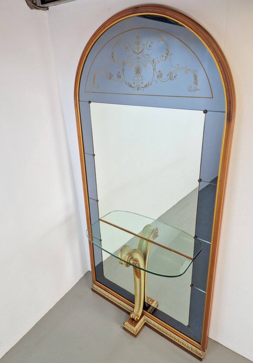 Vintage Floor Mirror with Console Table from Cristal Art, Italy, 1960s