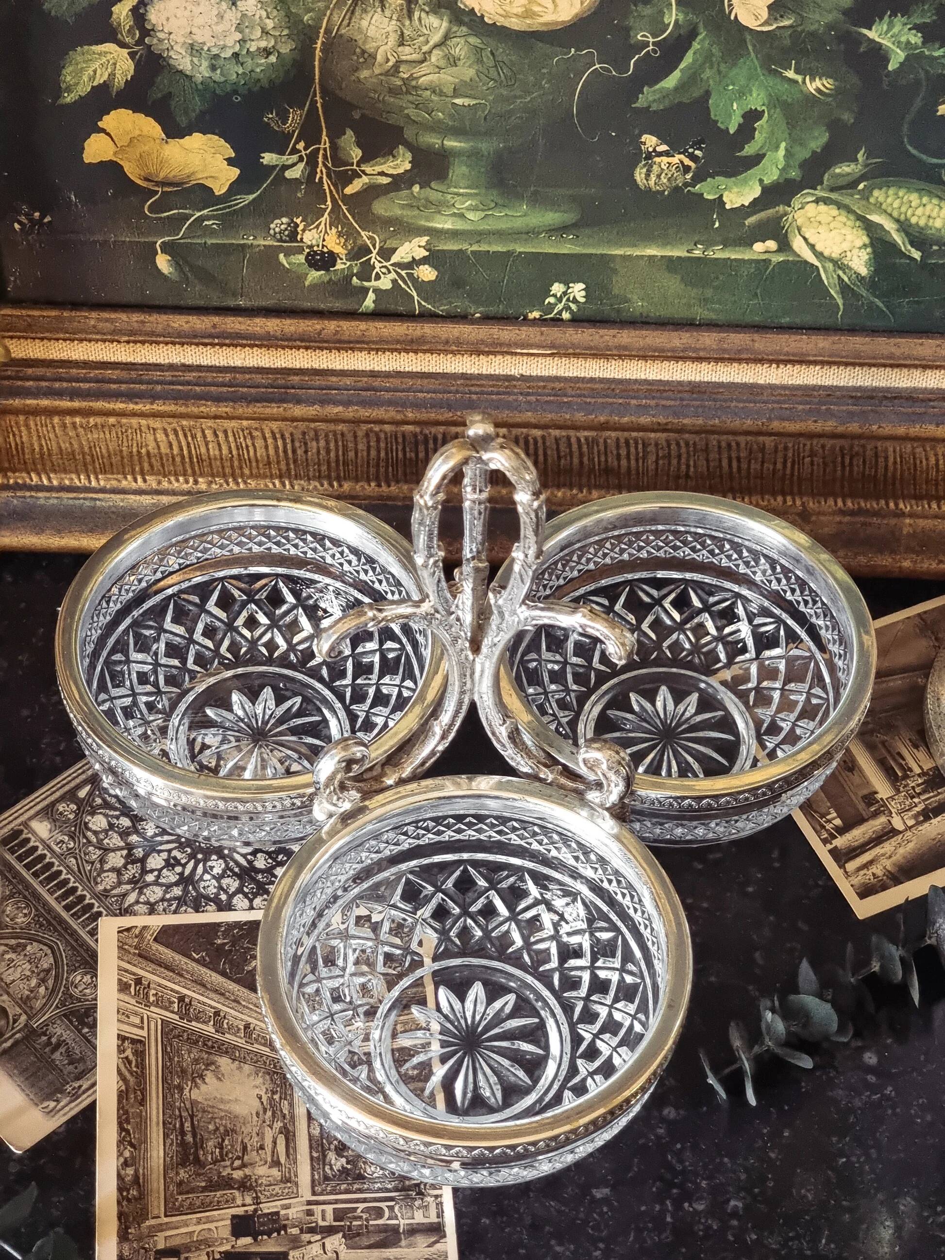 Silver-plated metal and crystal aperitif service