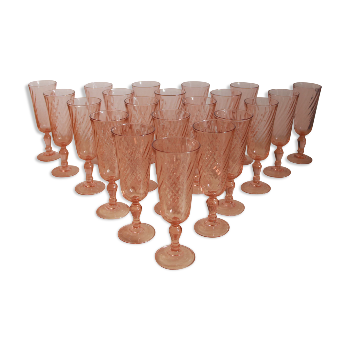 20 pink glass champagne flutes